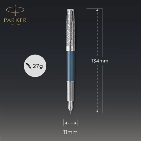 PARKER Sonnet Royal Premium 18k töltőtoll metál kék test+ezüst klipsz