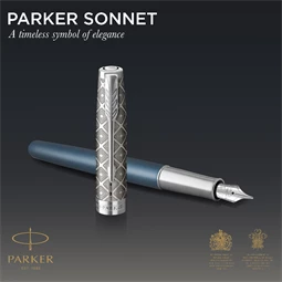 PARKER Sonnet Royal Premium 18k töltőtoll metál kék test+ezüst klipsz