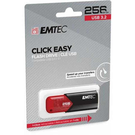 Pendrive, 256GB, USB 3.2, EMTEC "B110 Click Easy", fekete-piros