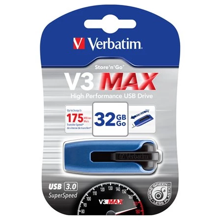 Pendrive 32 GB VERBATIM V3 MAX USB3.0, 175/80 MB/sec, kék-fekete