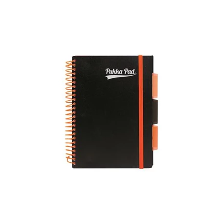 Spirálfüzet A/5 PUKKA PAD Neon black project book 100 lap, színregiszter,vonalas