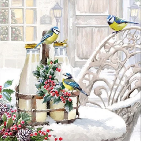 Szalvéta 33x33cm 20db/csomag BIRDS IN WINTERGARDEN, Madarak a télikertben