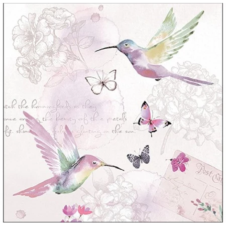 Szalvéta 33x33cm 20db/csomag Pale Hummingbirds, Lila kolibri