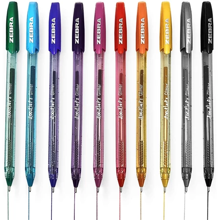 Zseléstoll készlet Zebra Doodlers 10 db-os csillámos, 0,33 mm, kupakos